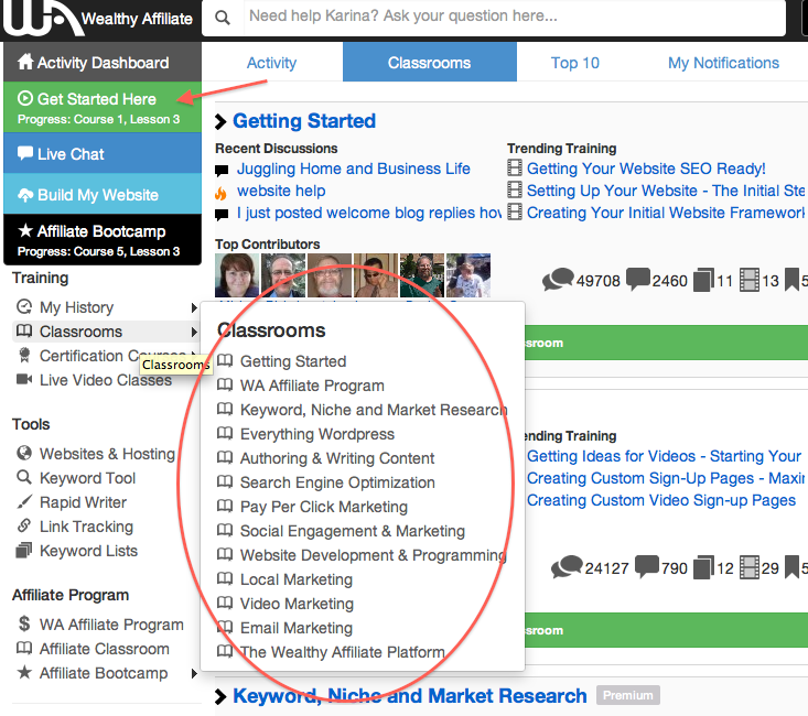 Wealthy Affiliate training and tools